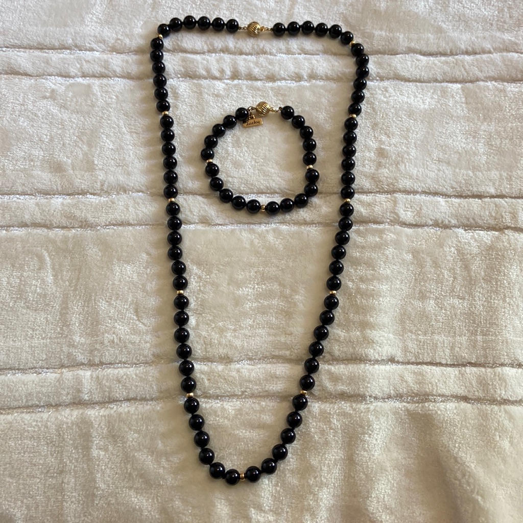 14k Gold Onyx Necklace Bracelet Set